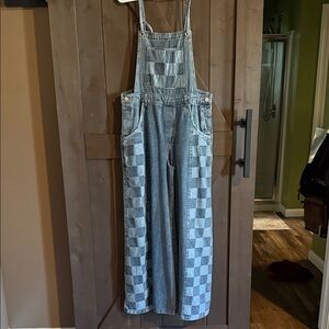 Checkered Denim Overalls